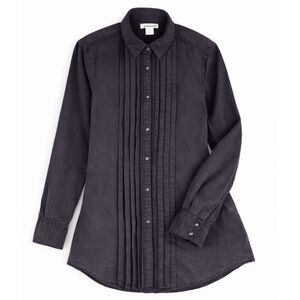 Sundance Alyona Pleated Button Down Shirt Womens Medium Tencel Snap Front Black